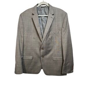 Collection by Michael Strahan Mens Wool Blend Windowpane Plaid Blazer Brown